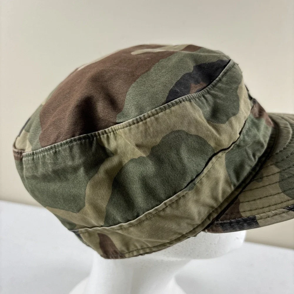 Army Cap Green U.S.‎ Military Hat Size 7 1/4 w/Ear Flap woodland camo VTG